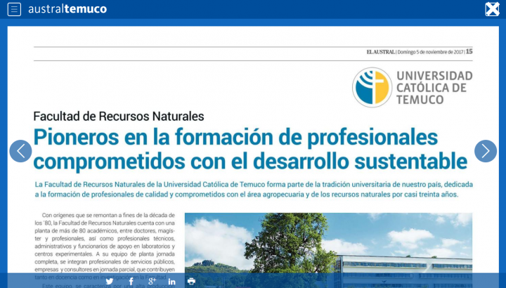 “Facultad de Recursos Naturales de la Universidad Católica de Temuco, Pioneros en la formación de profesionales comprometidos con el desarrollo sustentable”